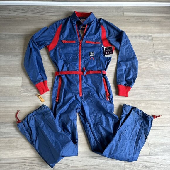 VINTAGE‎ Roffe 360 One Piece Spring Snow Ski Powder Suit Women's M Blue Snowsuit - Picture 1 of 15